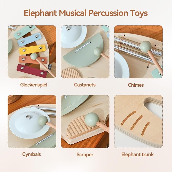 Promise Babe Wooden Elephant Musical Instruments for Toddlers, Baby Xylophone Percussion Instruments Toy for Kids, Montessori Educational Music Toys, Gifts for Girls Boys