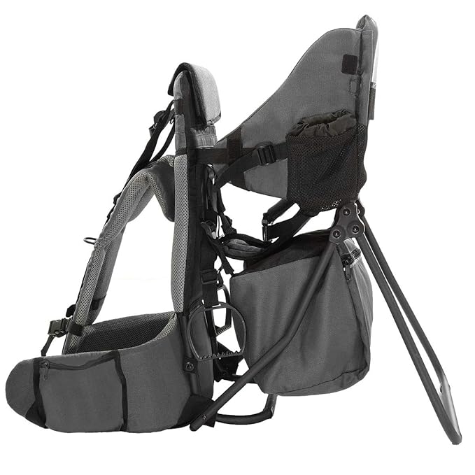 ClevrPlus Cross Country Baby Backpack Carrier, Grey, Toddler Hiking Backpack with Comfortable Seat, Adjustable Straps & Belt, Foldable Frame Lightweight Large Capacity Child Carrier for Outdoor