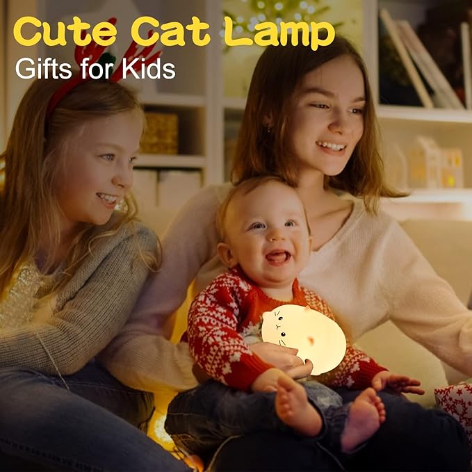ZKLiLi Night Light, Cute Cat Nursery Lights USB Rechargeable Cat Lamp Nightlight Birthday Christmas Gift with Warm White and 7-Color Breathing Modes for Kids Baby Children (MBcat)