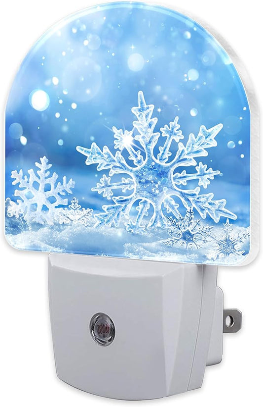 Snowflakes On Snow Night Light for Kids,Christmas Winter Snowflakes Night Light Plug in with Dusk to Dawn Sensor,0.5w Energy Saving Nightlight for Hallway Stairway Kitchen Bedroom