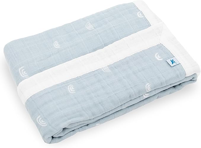 Little Unicorn Newborn Receiving Quilt | Ultra- Soft, Multi-Layered Muslin Fabric | Gift for Newborns & on-The-go (Blue Rainbow)