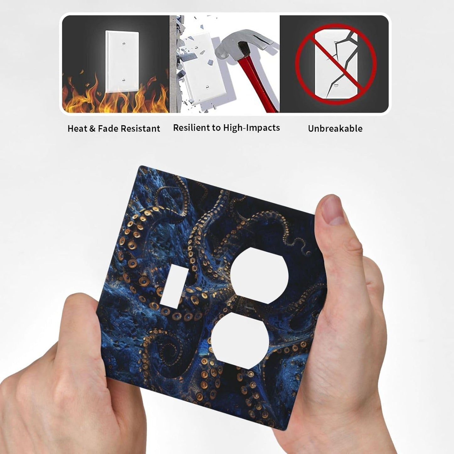 Decorative Outlet Covers Horror Night Blue Ocean Evil Octopus 2 Gang Wall Plate Cover Single Toggle Duplex Combo Two Switch Light Switch Cover Plate Jumbo Dual GFCI Faceplate