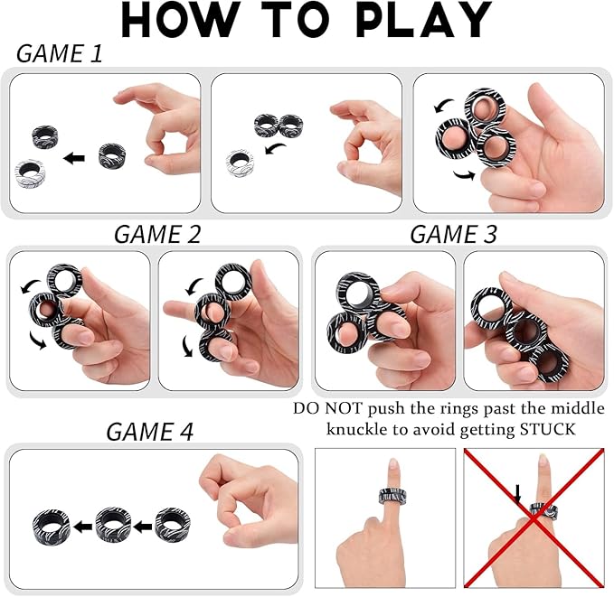 Cevioce 3 PCS Magnetic Rings Fidget Toys Set for Teens,ADHD Anxiety Magnetic Finger Spinner for Adults and Kids,Coolest Magnet Stress Relief Toy Birthdays Gifts for 8 9 10 11 12+ Year Old Boys Girls