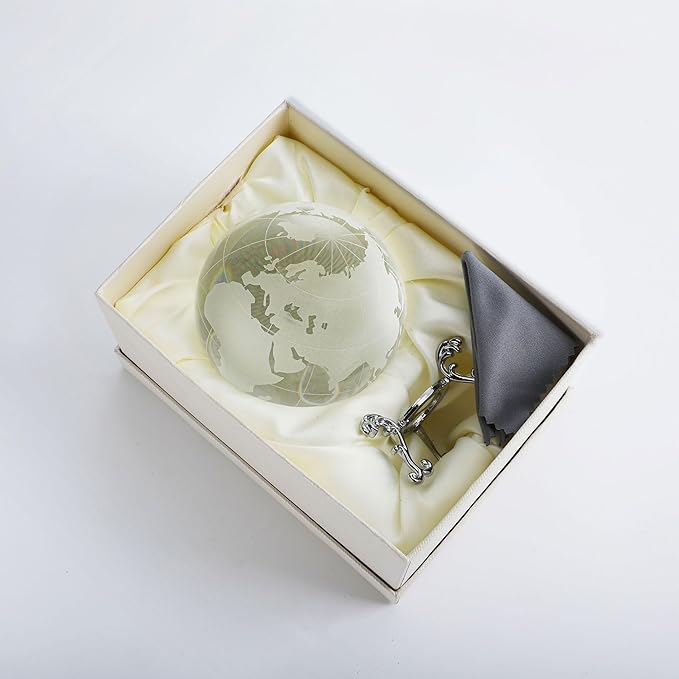 80mm Crystal Earth Globe Ball with Stand World Map Glass Sphere Desk Office Home Decor Glass World Globe Paperweight