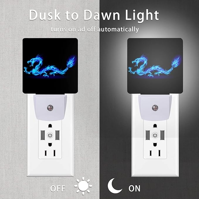 Blue Dragon Night Light,Plug in Night Lights 0.5W Sleep Friendly for Boys Girls Led Night Light Dusk to Dawn Sensor Nightlight for Stairway/Hallway/Bedroom