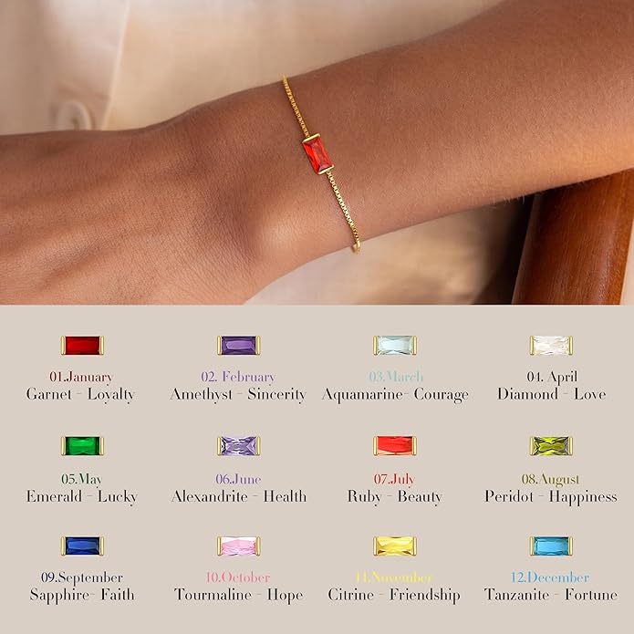 Birthstone Gold Bracelets for Women Girls Non Tarnish - Trendy Dainty 14K Gold Plated Bracelet Friendship CZ Bracelets Anniversary Birthday Gifts for Mom Girlfriend