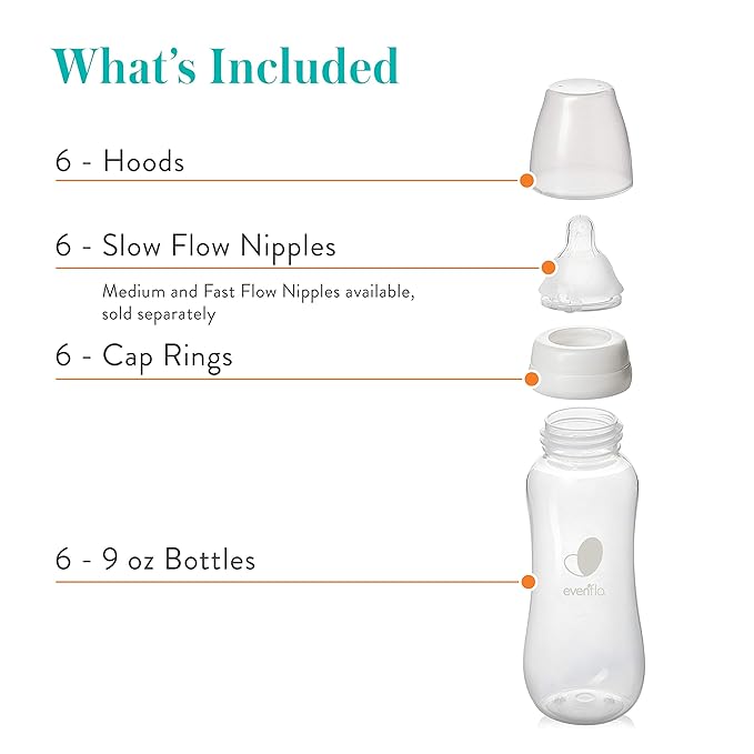 Evenflo Feeding Premium Proflo Venting Balance Plus Standard Neck Baby, Newborn and Infant Bottles - Developed by Pediatric Feeding Specialists - 9 Ounce (Pack of 6)