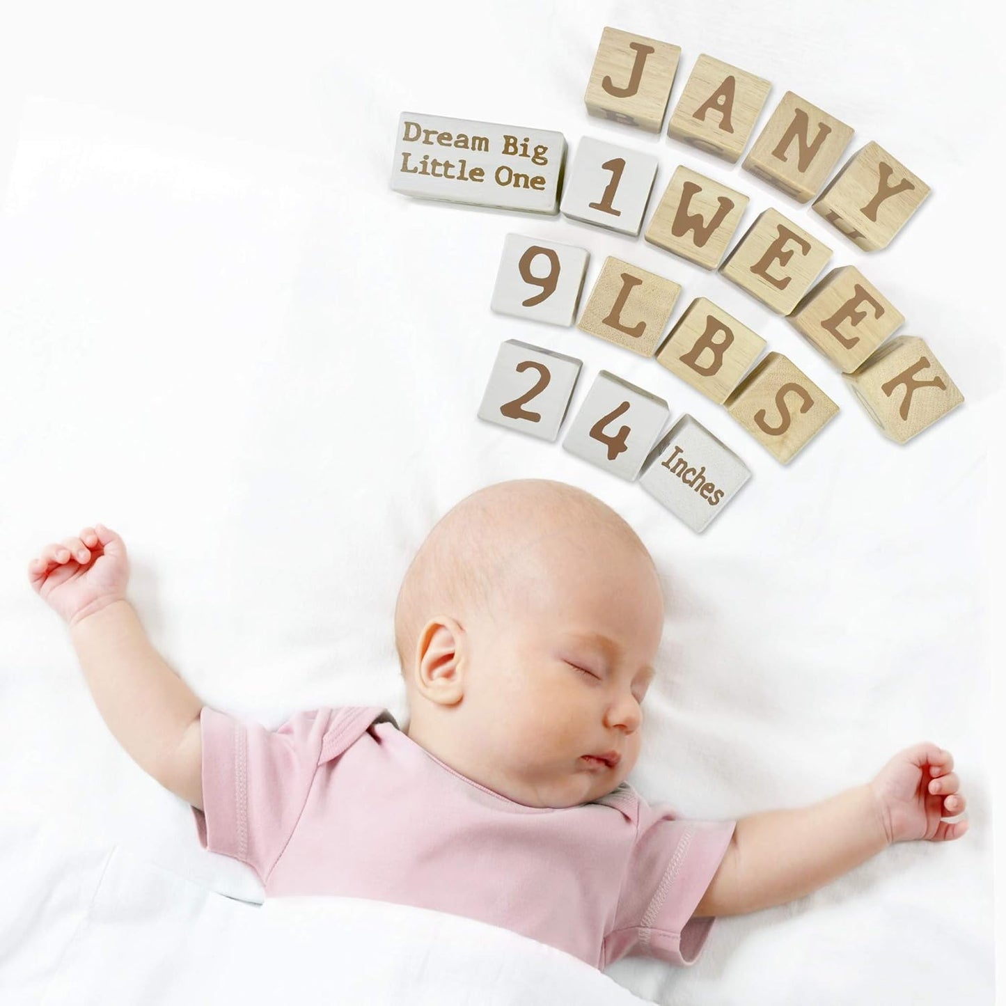 I'm Solid Wood Monthly Weekly Baby Milestone Age Blocks, Personalized Own Name, Gender Neutral, Newborn Gifts & Keepsakes for Picture Props (1.9" / 18 Pcs/Brown)