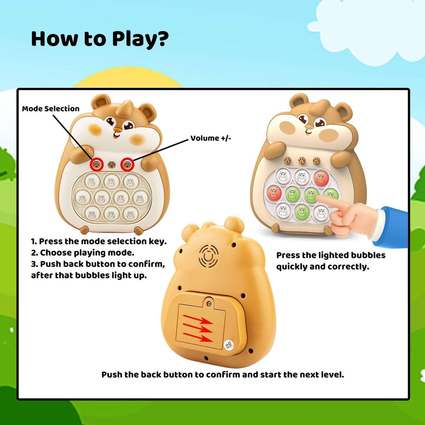 Fast Push Bubble Pop Fidget Toy, Electronic Light Up Game Console, Cool Birthday Gifts for 6 7 8 9 10-12 Year Boys and Girls Pop Up Stress Relief Toy, Concentration Speed Puzzle Game for Kids