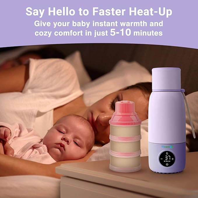 Portable Bottle Warmer for Travel - 17oz 12H Baby Bottle Milk Warmer, Fast Heat Travel Bottle Warmer for Breastmilk, USB Calentador De Biberones on The Go - Wireless Car Bottle Water Warmer Lavender