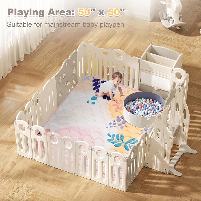 Baby Play Mat for Floor 50'' x 50'', Thicken Soft Padding Playmats for Playpen, Non Slip Baby Crawling Mat Foldable, Easy Care Machine Washable, Pink
