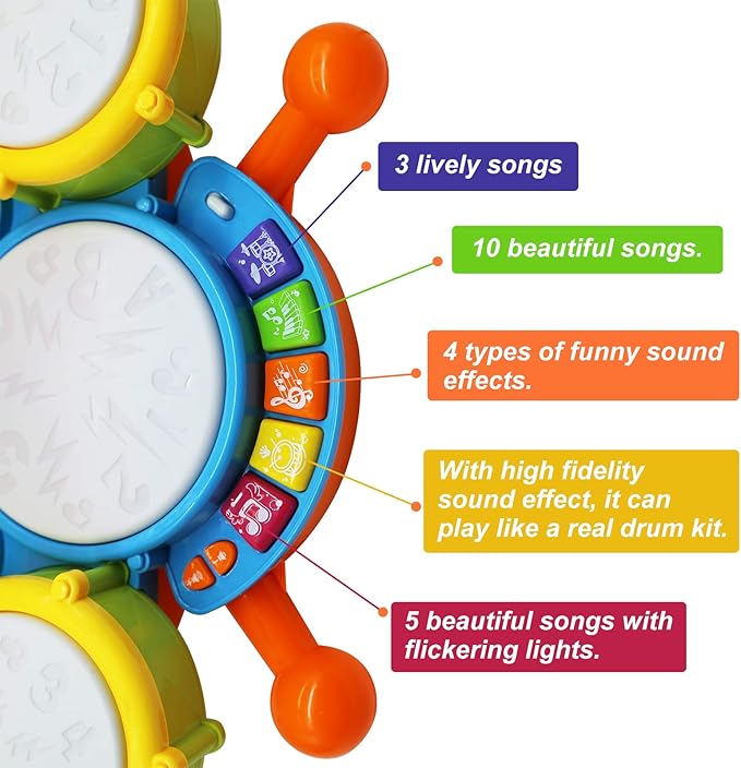 Drum Set for Toddlers, Kids Musical Instruments, Toys for Boy Birthday Gifts, Electric Drum Kit for Babies Boy Girl
