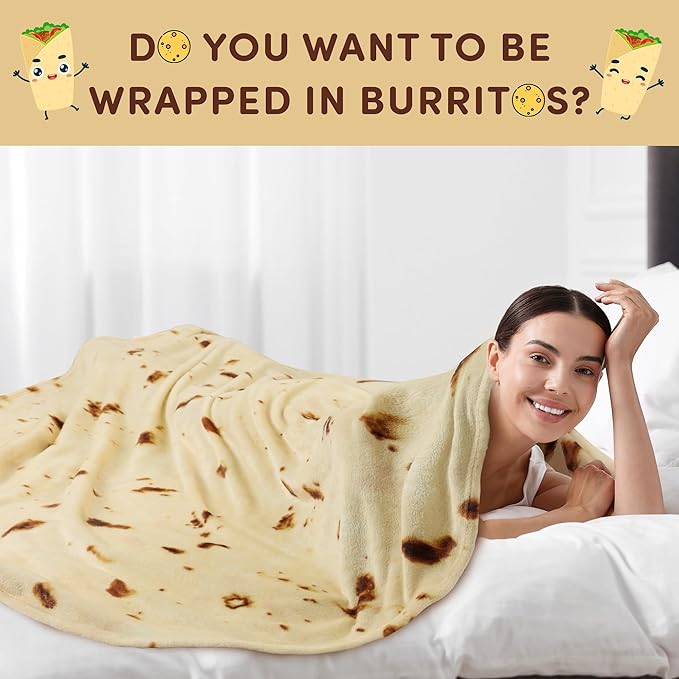 Zulay Extra Large Burritos Tortilla Throw Blanket – Wrap Yourself Like a Giant Taco! Double-Sided 71 Inches, Funny & Ultra Cozy Novelty Blanket, Super Soft 285 GSM Flannel