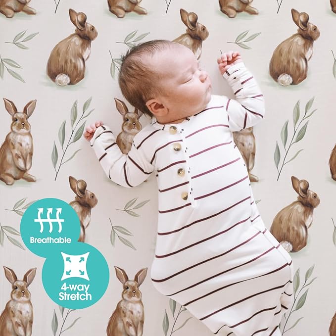 Pack n Play Sheets, BROLEX 2 Pack Mini Crib Sheets,Stretchy Portable Fitted Playard Sheet Set, Convertible Playard Mattress Cover,Ultra Soft Breathable Material,Bunny Nuts