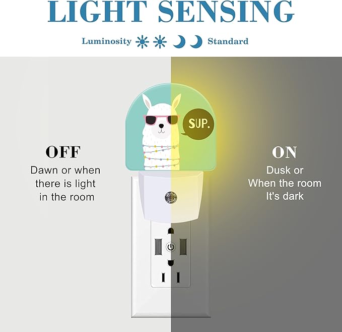 Night Light for Kids Girls Boys, Cute White Llama LED Night Light Plug into Wall with Dusk to Dawn Sensor for Room Decor, Hallway, Kitchen, Bathroom, Nursery, Stairs