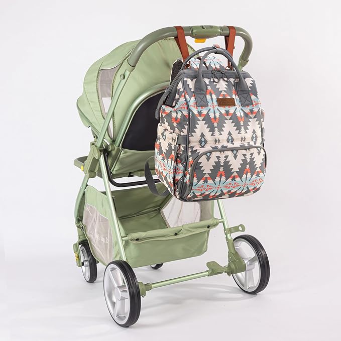 Montana West Wrangler Callie Diaper Bag Backpack with Stroller Straps Southwestern Multifunction Baby Travel Bag WG2210-9110GY