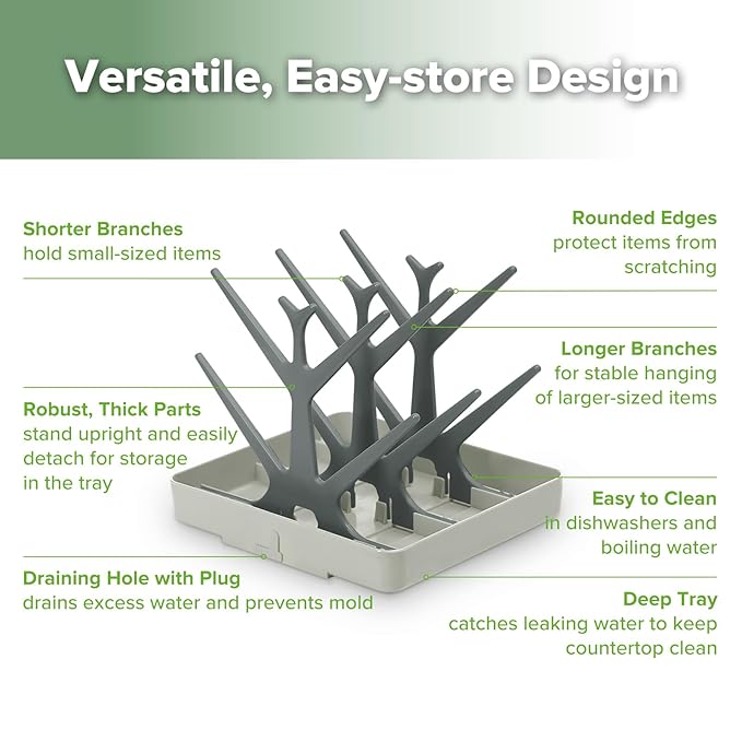 haakaa Baby Bottle Drying Rack, Space Saving Bottle Drying Tree for Bottles/Pump Parts/Pacifiers and Other Baby Essentials, Easy-Store Dryer Rack Great for Home & Travel, BPA Free (Slate Grey)