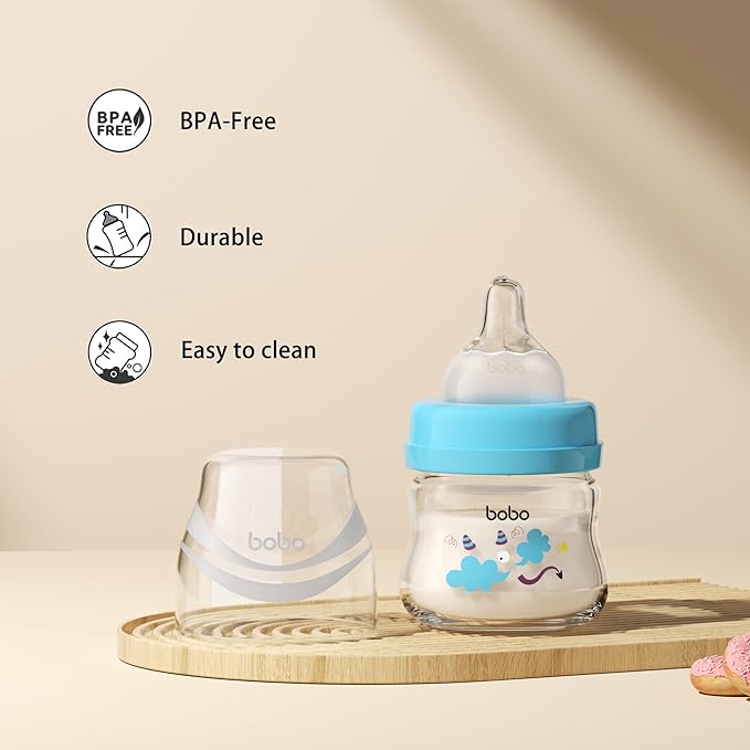 YOHKOH Glass Baby Bottles with Slow Flow Nipple, Newborn Anti-Colic Baby Bottles for 0+ Months, Wide Neck Feeding Bottle, Clear (Multicolour, 2.7oz (Pack of 2))