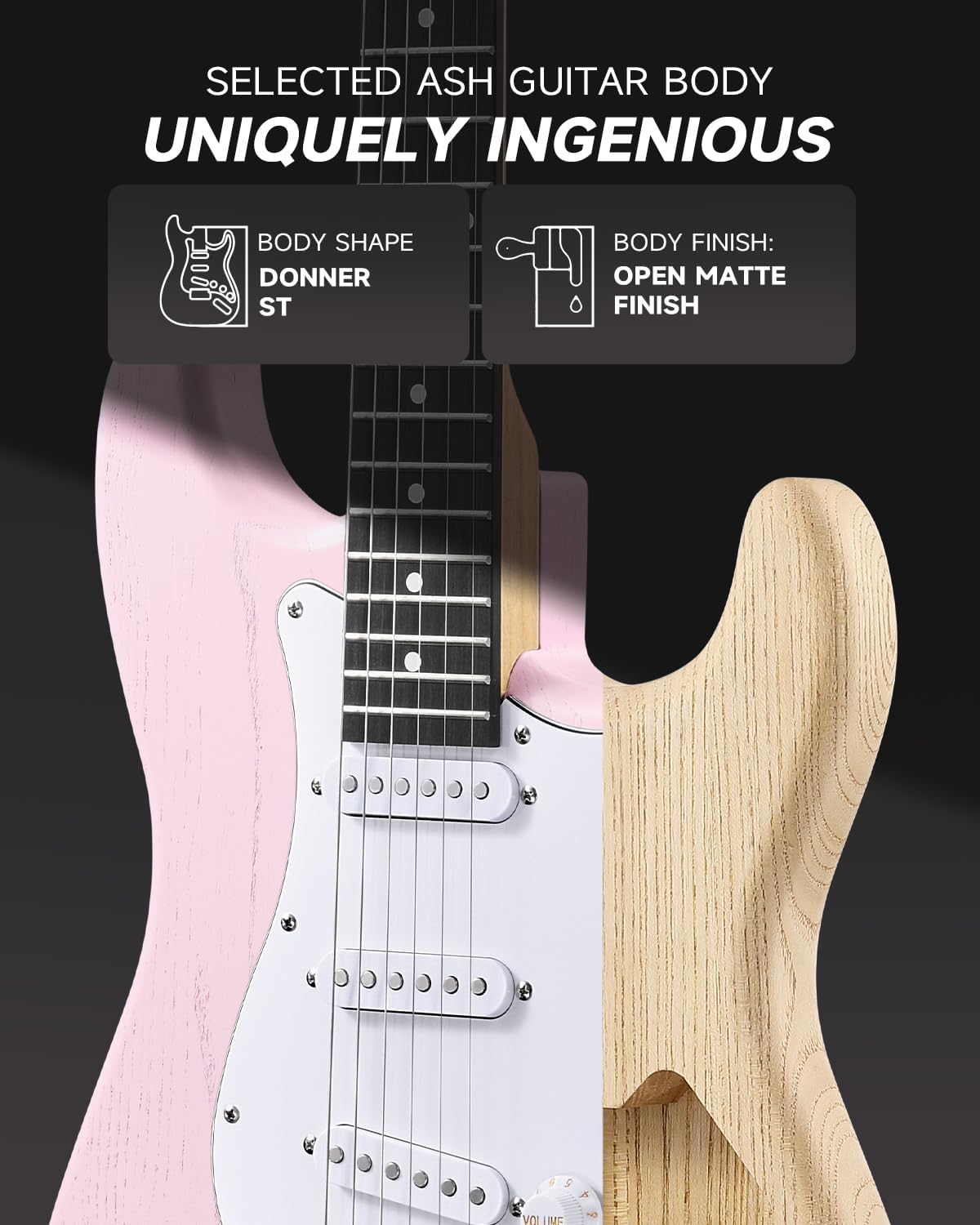 DONNER DST-80 Electric Guitar 39” Beginner Electric Guitar Kit with Amp, Classic SSS Pickup Complete with Gig Bag, Tuner, Capo, Strap, Picks, and Free Online Lessons