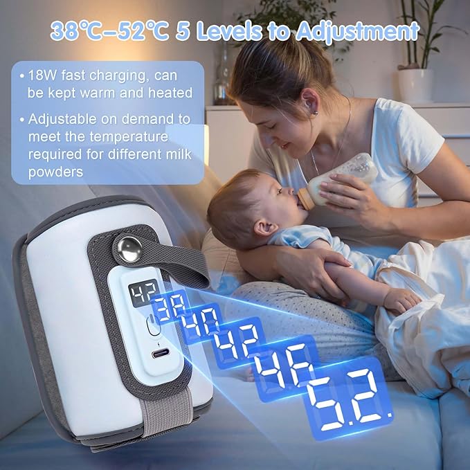 Portable Bottle Warmer, Baby Milk Warmer for All Bottles, Rapid Heating Accurate Temperature Control with LED Display, USB Warmer Bottle Suitable for Home and Outing (Blue)