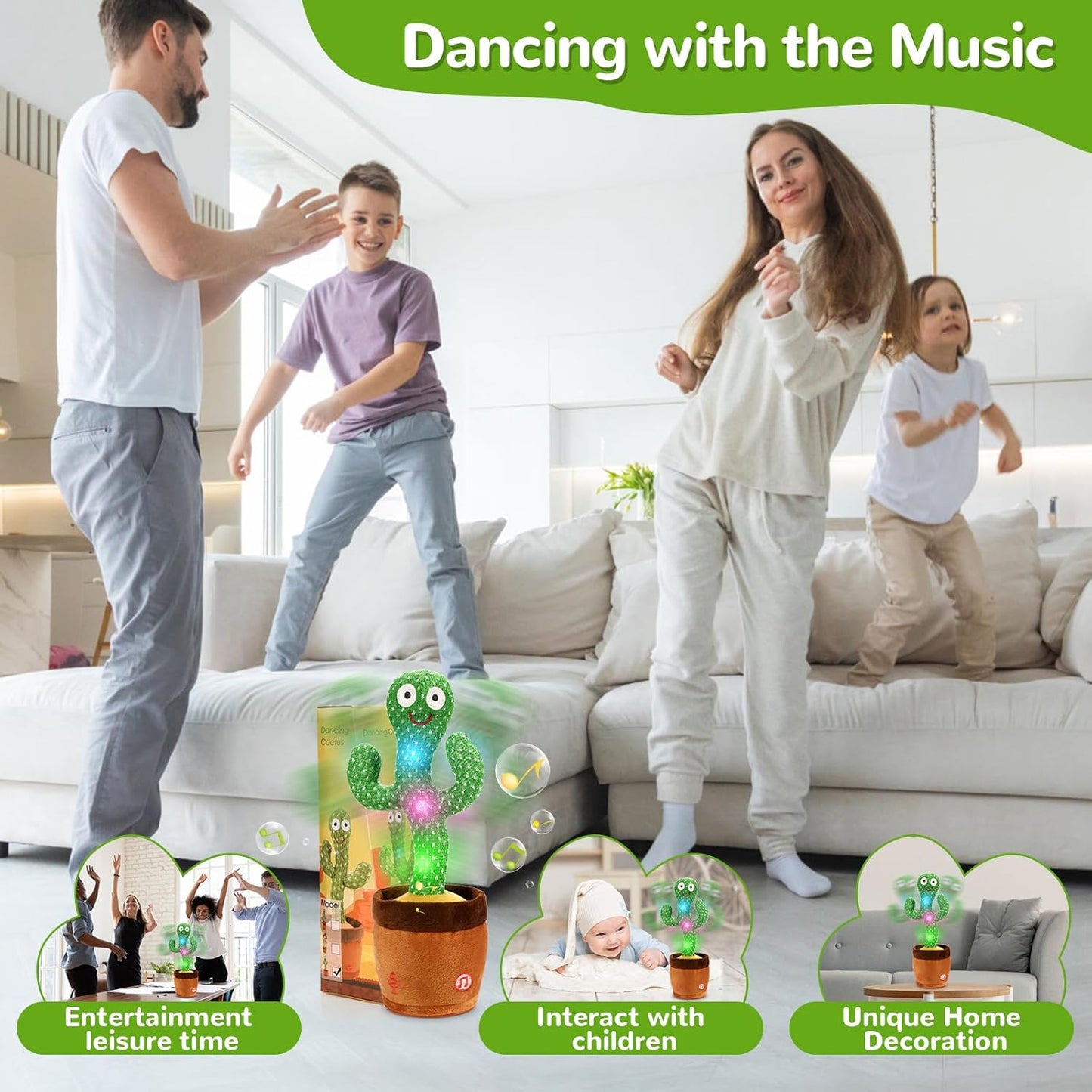 Dancing Talking Cactus Toy for Babies & Toddlers - 120 English Songs, Interactive Repeating Repeats What You Say for Baby Toy,Tummy Time Toys –Baby Toys Girls Gifts