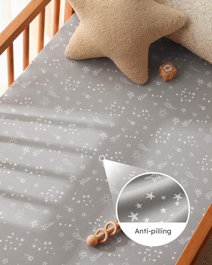 Baby Crib Sheets for Boys Girls, 28x52x8in Fitted Crib Sheet Neutral 3 Pack for Standard Crib and Toddler Mattress, Breathable Soft Microfiber Baby Sheet Green Gray Constellation