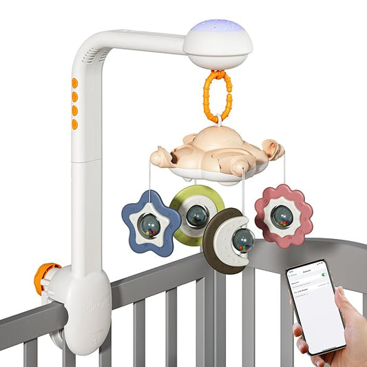 Tumama Baby Crib Mobile with Projection Night Light, Music and White Noise, Soft Plush Mirror Hanging Toys, Mute Spin Motor Nursery Toys for Infant 0-3, 6-9 Month Newborn Xmas Gift (Clouds)