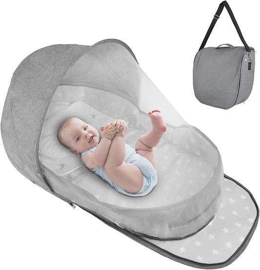 Portable Bassinet for Baby Travel & Home - Lightweight Foldable Bedside Sleeper with Breathable Mesh, Carry Bag & Storage Pocket, Compact Bassinets for Newborn Infant, Safe Cosleeping Design