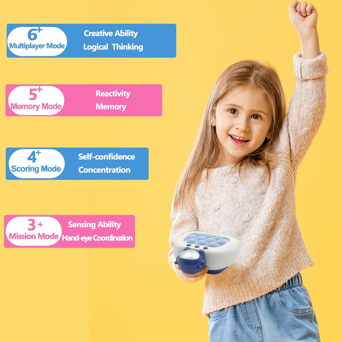 Pop Fidgets Game Toys,Handheld Speed Pushing Game Machine,Quick Push Game,Fidget Game Toy for 6 7 8 9 10 11 12 Boys Girls Teens Bear（Astronaut）