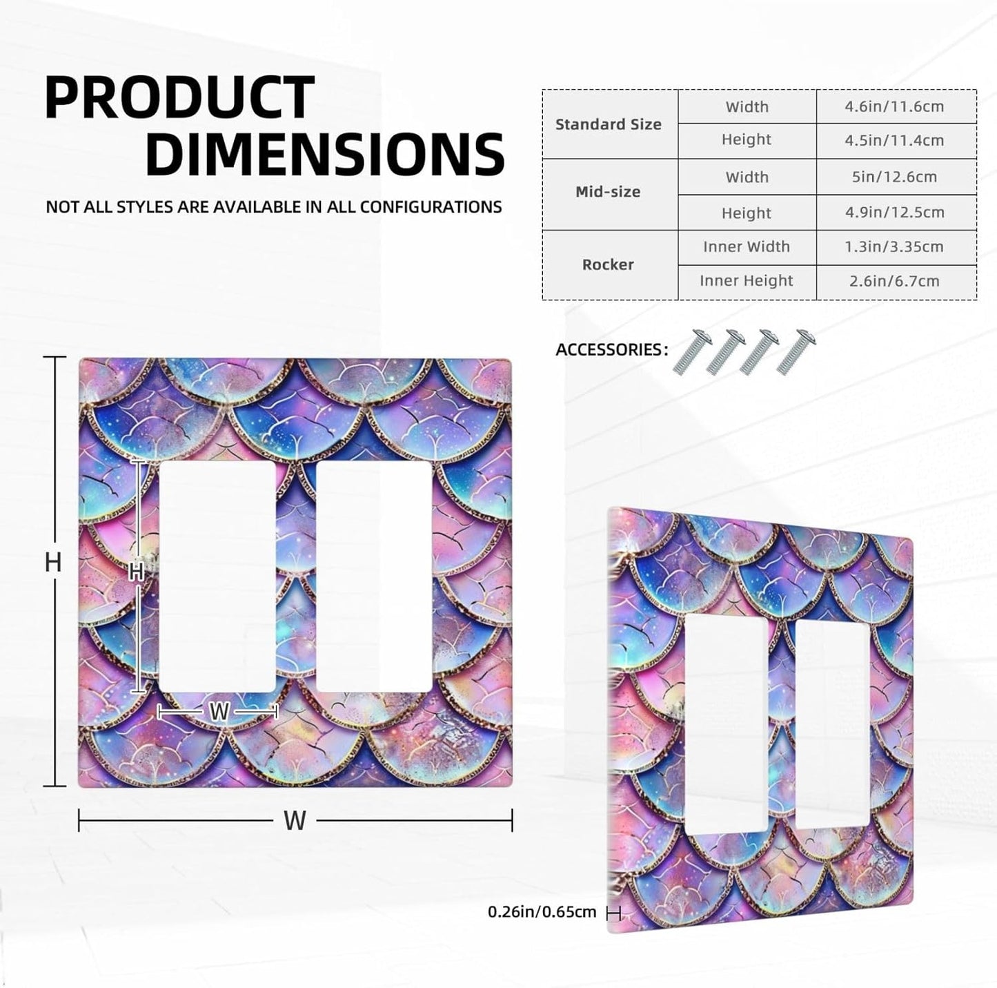 Decorative Outlet Covers Cute Pink Purple Mermaid Scales 2 Gang Wall Plate Double Rocker Two Switch Wall Cover Plate Light Switch Cover Plate Faceplate for Bedroom Home Decor