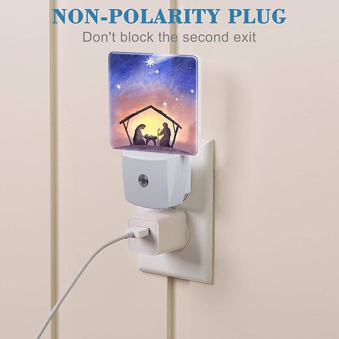 Birth of Jesus in Bethlehem Night Light Plug into Wall with Dusk to Dawn Sensor Cute Nightlight for Kid Girls Boys Women Men Room Decor, Hallway, Kitchen, Bathroom, Nursery, Stairs