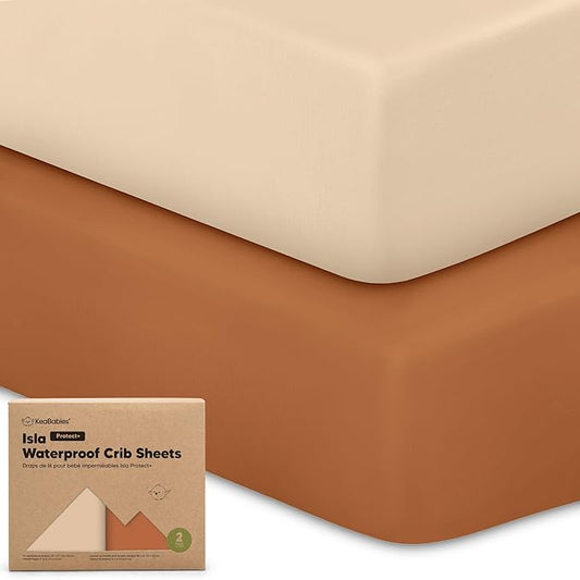 2-Pack Waterproof Baby Crib Sheets for Boys, Girls - 52x28 Viscose Derived from Bamboo Toddler Bed Sheet Neutral, Fitted Crib Mattress Protector Cover for Baby Bedding, Soft & Gentle (Rust)