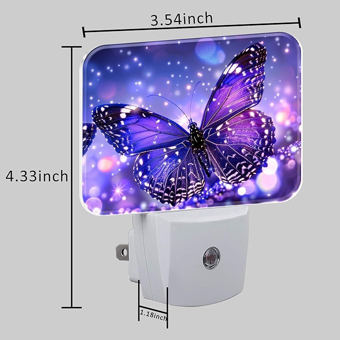 Purple Glowing Magic Butterfly Night Light Butterfly Nightlight Plug into Wall with Dusk to Dawn Sensor for Kid Girls Boys Women Men Room, Hallway, Kitchen, Bathroom, Stairs Decor