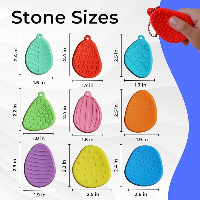 19pc Chewy Sensory Stones Calming Kit w/Calm Strips for Anxiety Relief Items, Chewelry Sensory Toys for Kids with Autism Classroom Must Haves, Worry Stones Fidgets for Classroom