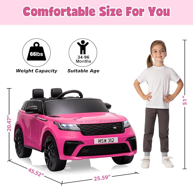 TOBBI Licensed Land Rover VELAR Electric Car for Kid by TOBBI,12V 7AH Ride On Toy for Kids Ages 3-8,Kids Ride On Car w/Remote Control/Music/Safety Belt,Double Doors