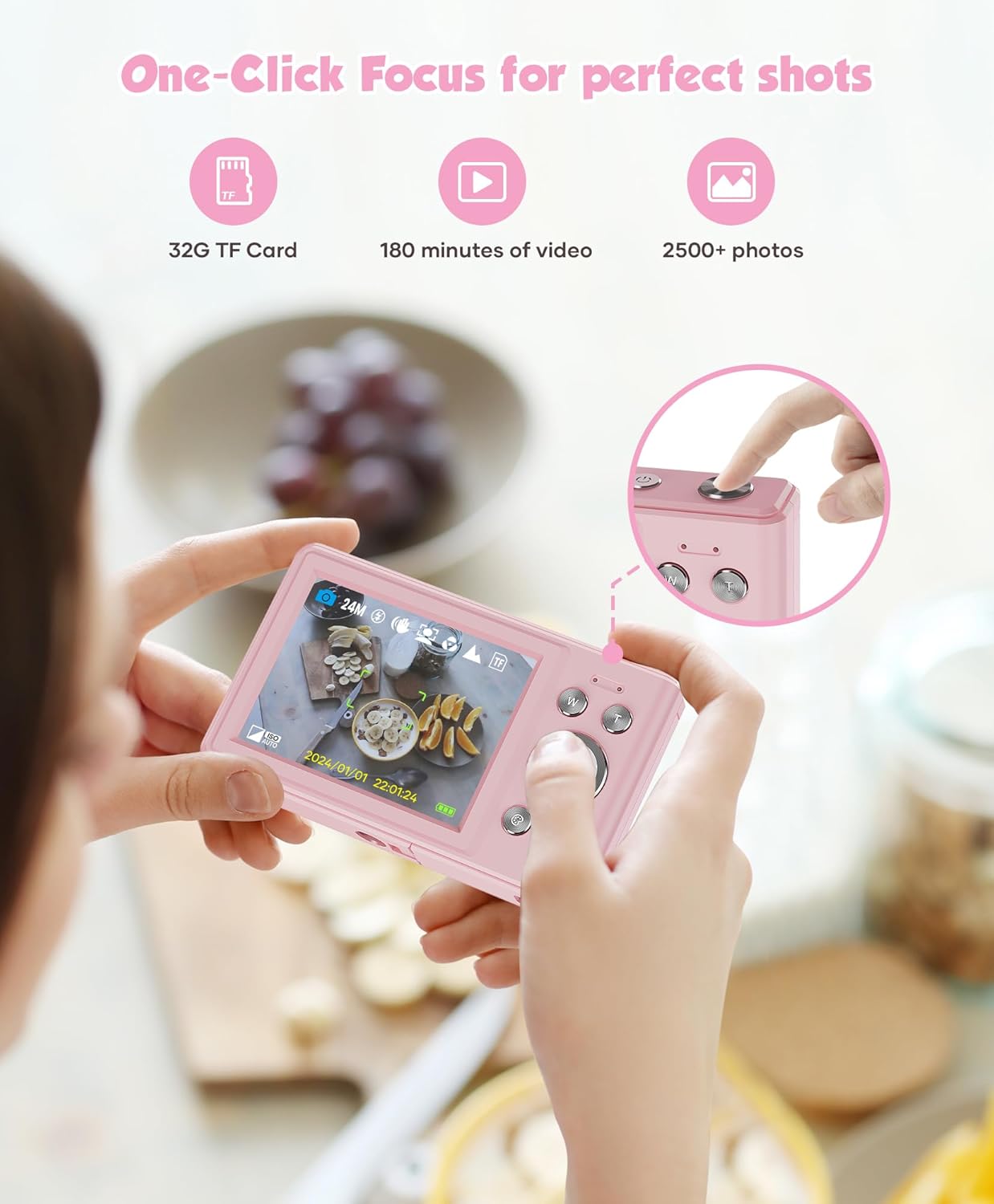 Digital Camera, 56MP FHD 1080P Point & Shoot Camera with 32GB SD Card, 2 Batteries, and Lanyard, Ideal for Kids & Teens, Suitable Gift for Girls