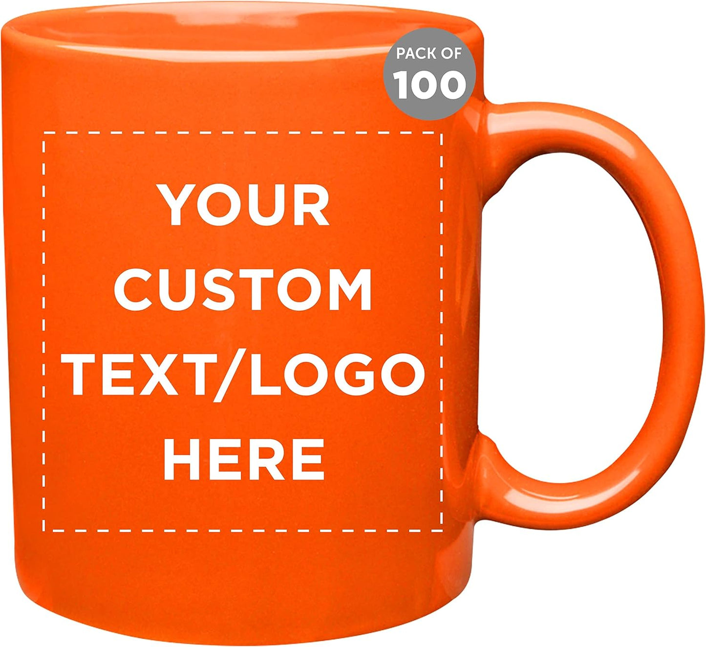 Custom Ceramic Coffee Mugs 11 oz. Set of 100, Personalized Bulk Pack - Coffee cup set, Iced coffee cup, Gaming mug - Orange