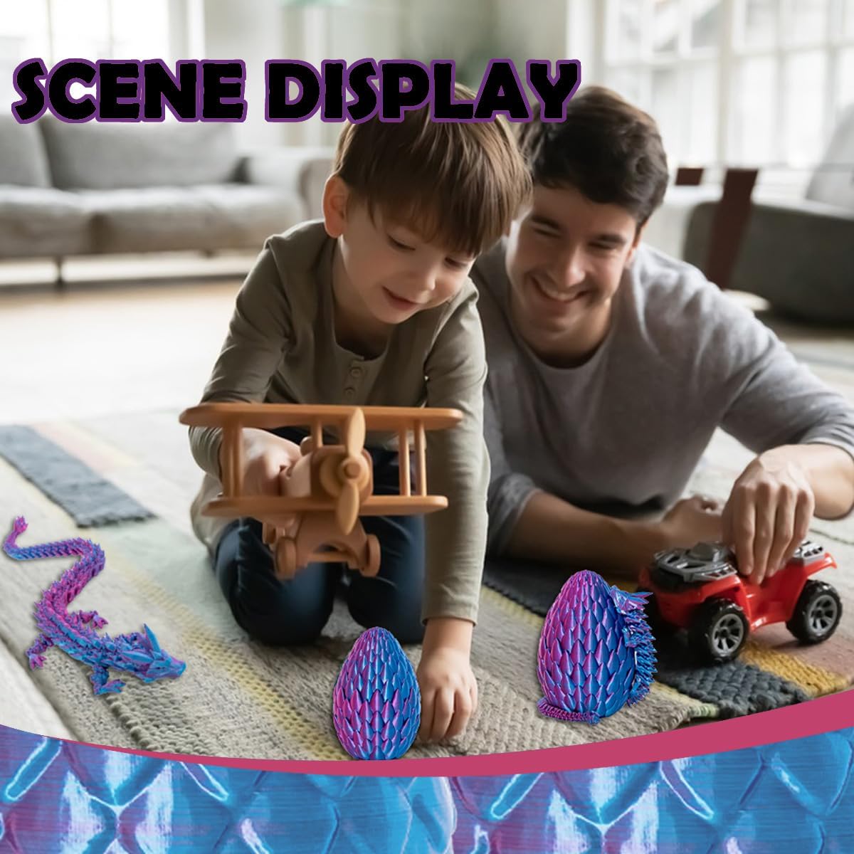 Dragon Eggs with Dragon Inside, 12In Laser Purple 3D Printed Dragon Egg Fidget Toy, Executive Desk Articulated Dragon Toy, Home Office Decor