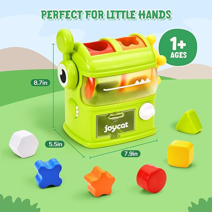 JoyCat Monster Eating The Shapes, Interactive Shape Sorter Toy for Toddlers 1-3, with 6 Rattle Shape Blocks and 2 Levers, Montessori Color Matching & Sorting Learning Toys, Gifts for 1 2 3 Year Old