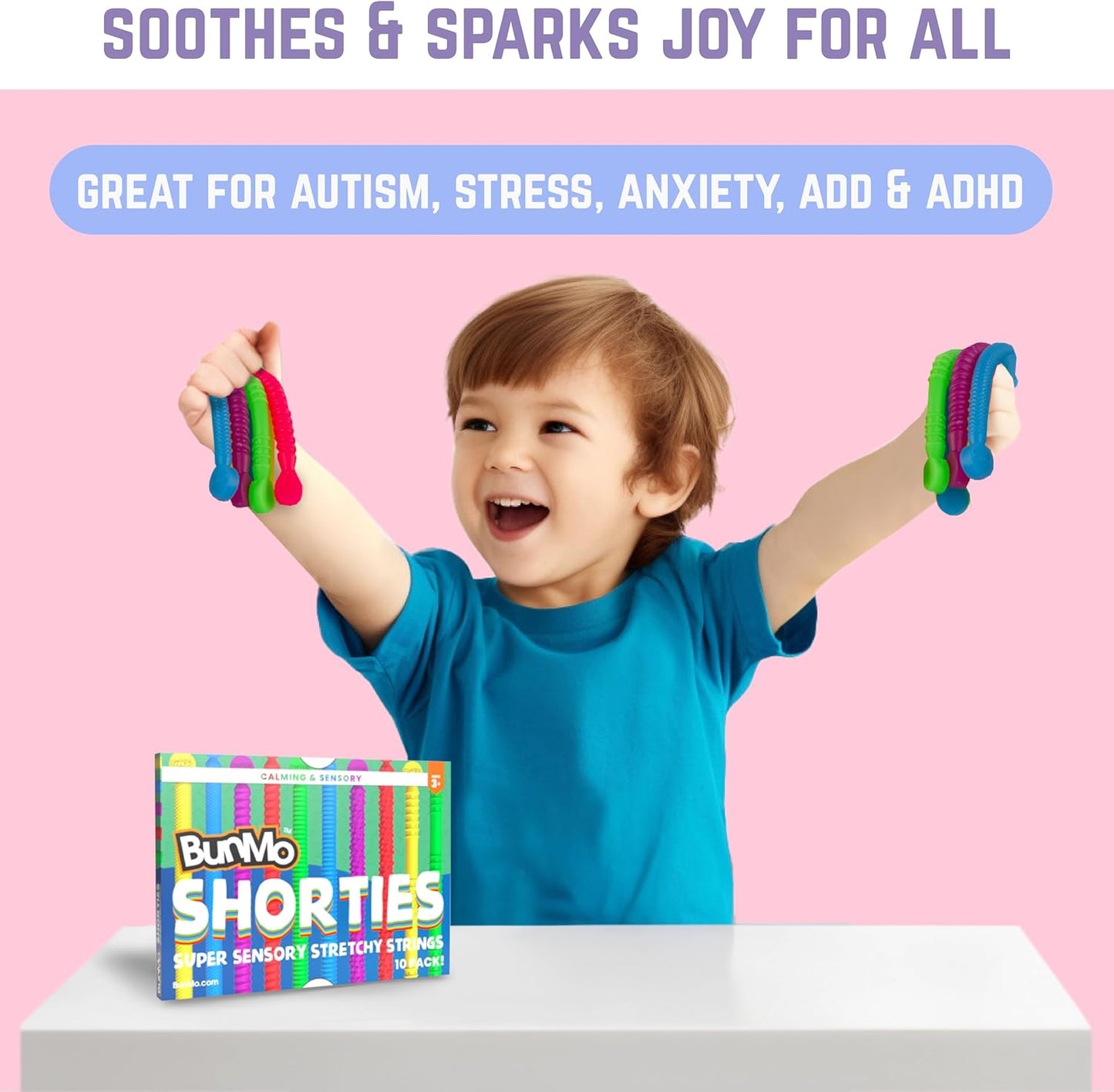 BUNMO Stretchy Strings - Sensory Toys for Toddlers 1-3 - Stimulating & Addictive Sensory Toys for Kids with Autism - Fidget Toy for Anxiety & Stress Relief - Hours of Fun for Kids - Mini Sensory 10pk