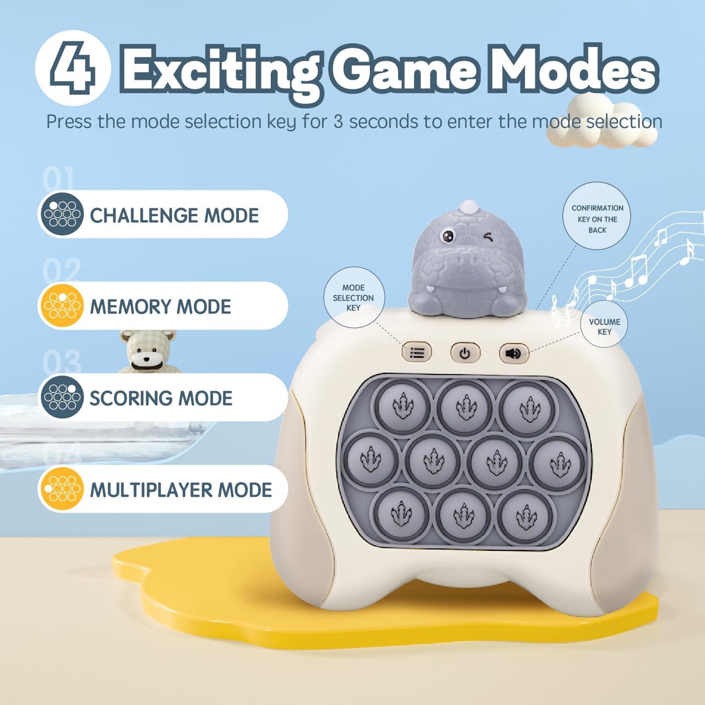 Fast Push Game,Light up pop Game Light up Fidget Toy,Fast Quick Push Bubble Game,pop pro Light up Game,Quick Push pop Game Birthday Xmas Gifts for Boys Girls Adults (T-Rex:Grey)