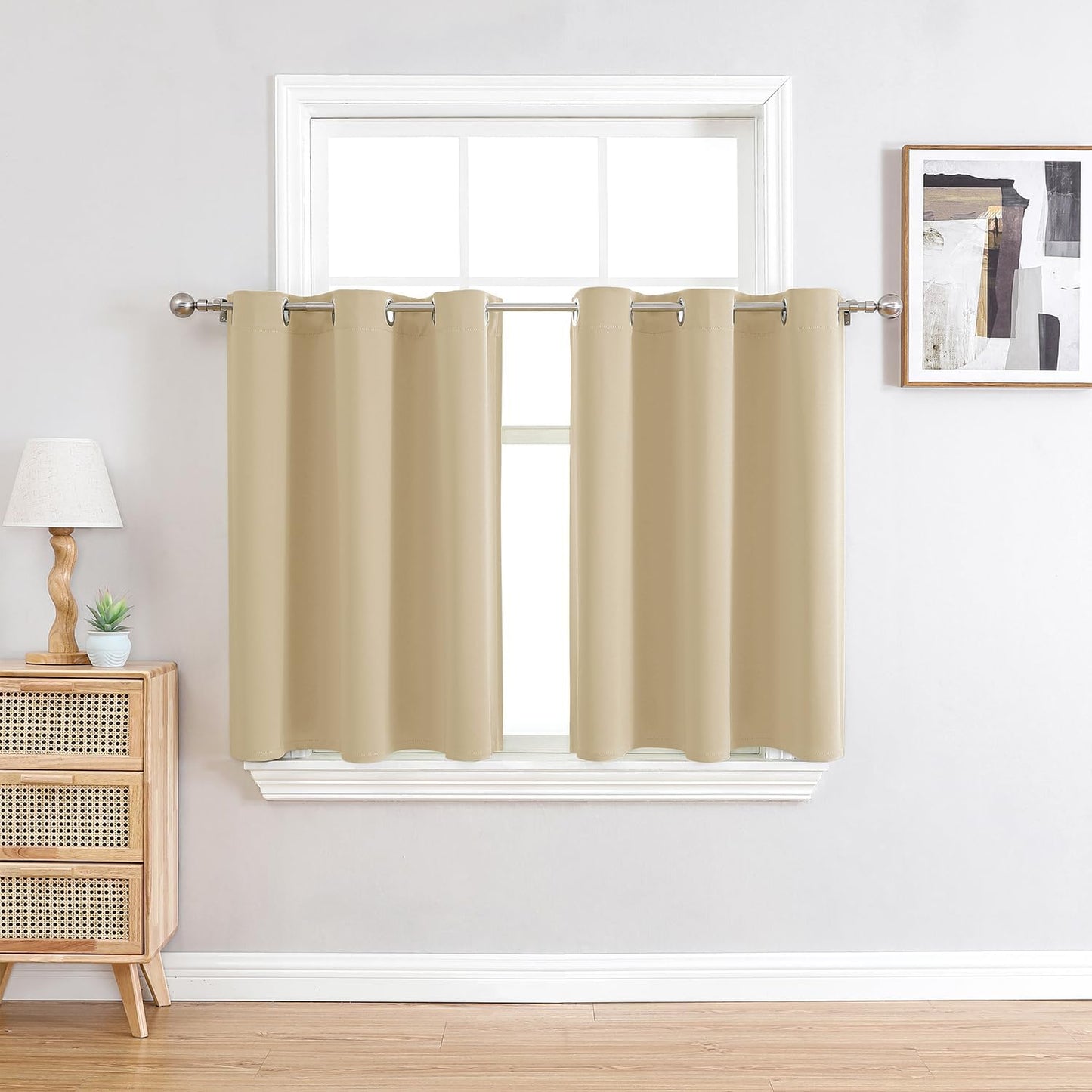 ChrisDowa Small Window Curtains 36 inches Long for Bedroom - Grommet Short Thermal Insulated Room Darkening Curtains for Kitchen (2 Panels, Biscotti Beige, 42 x 36 Inch)