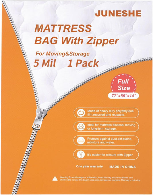 Full Mattress Bag for Moving and Storage Cover -5 Mil Zipper Plastic Waterproof Mattress Storage Bag,77x56x14 inches,1 Pack
