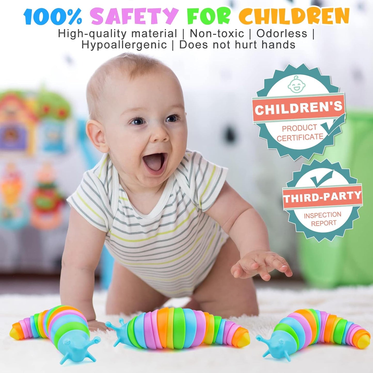 Cevioce Sensory Slug Fidget Toys,Fidget Slug Toys for Adults & Kids Party Favors,1 PC Cute Autism Sensory Toys for Autistic Children,Toddler Toys Age 1+,Travel Toys for 1+ Year Old （Rainbow）