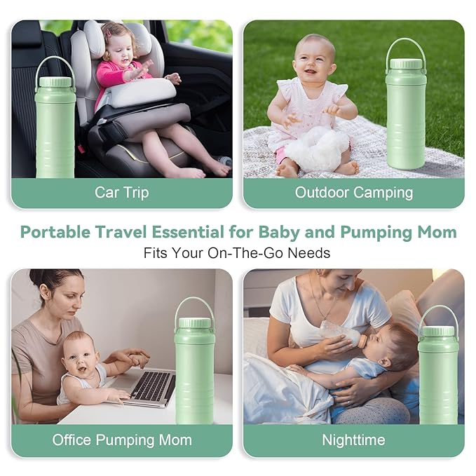 Portable Breast Milk Cooler Bottle, 22oz Capacity Breastmilk Chiller for Travel Mom, 360° Cooling Keeps Milk Fresh for 24 Hours, Breastfeeding Essentials with 2pcs Bottle for Breastmilk Storage