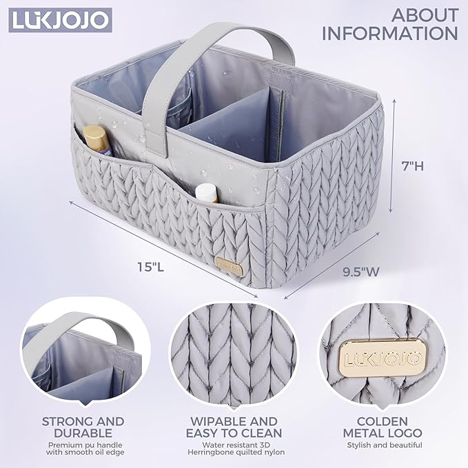 Luxurious Baby Diaper Caddy, Nursery Storage Basket for Newborn Boy and Girl, Travel Baby Basket for Diapers Baby Wipes, Organizer Tote Bag Storage Bin, Baby Shower Gifts (light gray)