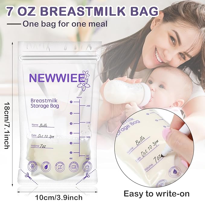 600 Count Breastmilk Storage Bags 7oz Breast Milk Bags for Breastfeeding Self Standing Breastmilk Storing No Leak Double Seal Freezer Storage for Refrigeration and Freezing(Purple)