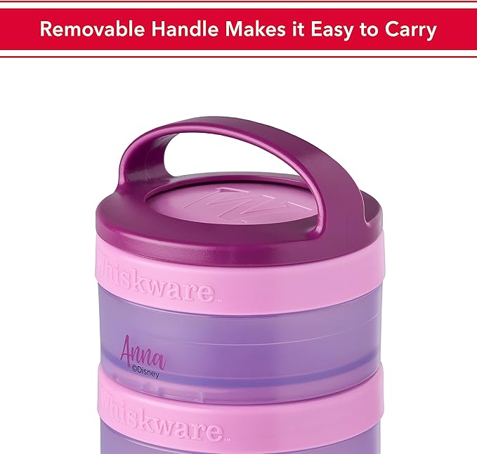 Whiskware Disney Princess Frozen, Stackable Snack Containers for Kids, Durable Food Storage Containers for Daycare, Car, and Airplane Travel, Dishwasher Safe, Anna and Olaf