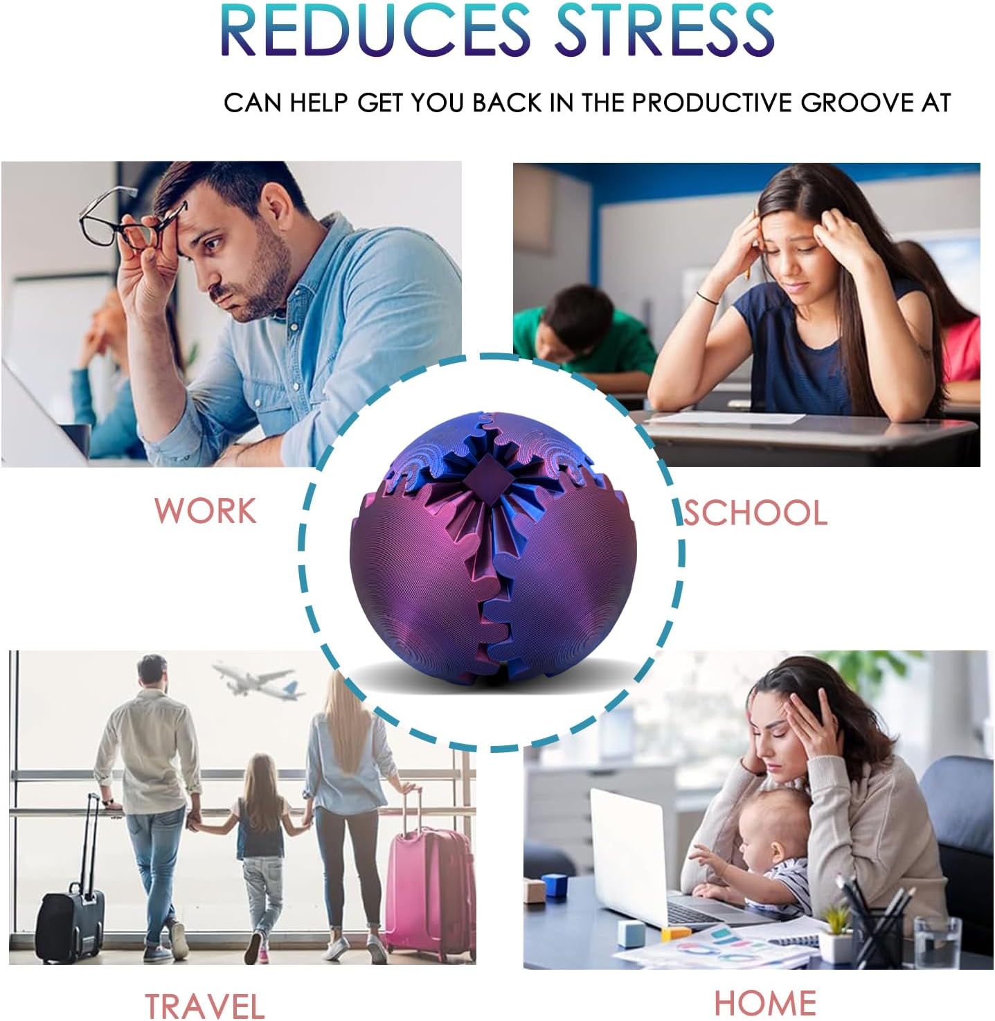 Gear Ball - 3D Printed Gear Ball Spin Ball or Cube Fidget Toy, Gear Sphere, Gear Ball Fidget Toy, Stress Ball, GearSphere Desk Toy, Fidget Ball, Gear Toy for Stress and Anxiety Relaxing (E)