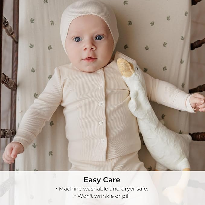 Ely’s & Co. Pack and Play Sheets, for Mini/Portable Crib, 2 Pack Fitted Playpen Play Yard Sheet Set Compatible with Graco Pack n Play, for Baby Boys/Girls, 100% Cotton, Sage Vintage Leaf, 38”x24”x5”